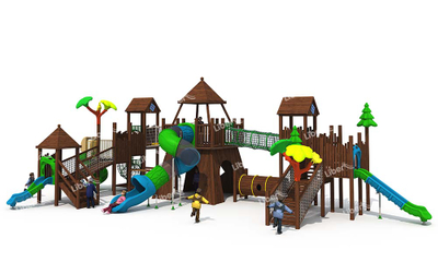 Outdoor Large Wooden Children's Play Equipment With Plastic Slide