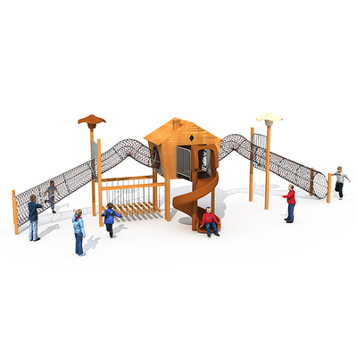 Kids Wooden Outdoor Playground With Net Tunnel For Outdoor Park