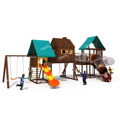 Preschool Children Outdoor Wooden Playground with Swings