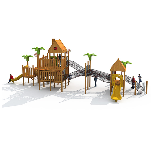 Kindergarten Wooden Outdoor Playground With Net Climbing Tunnel