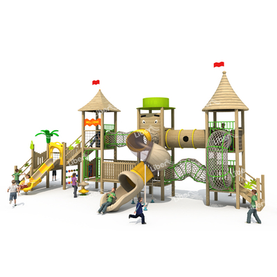 Residential Area Children Outdoor Wooden Playground with Climbing Net 