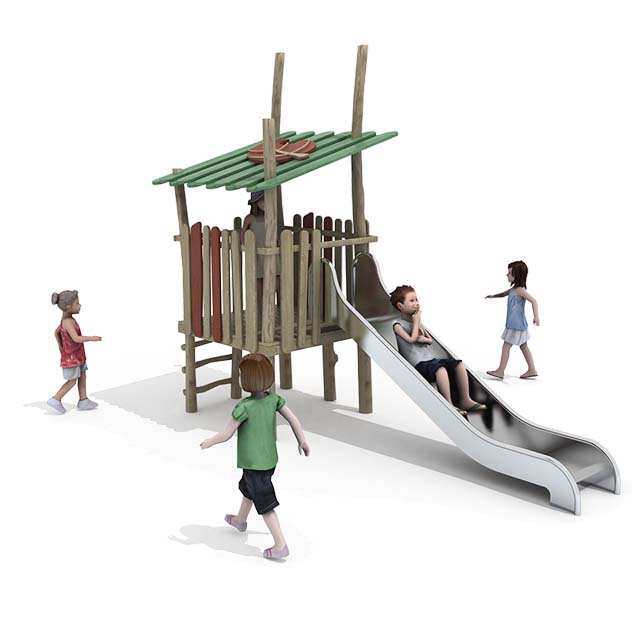 Countryside Kids Wooden Playhouse with Stainless Slide